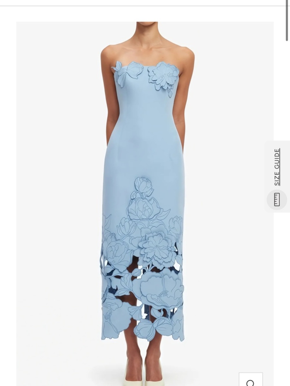 Strapless Light Blue Floral Appliqué Midi Dress